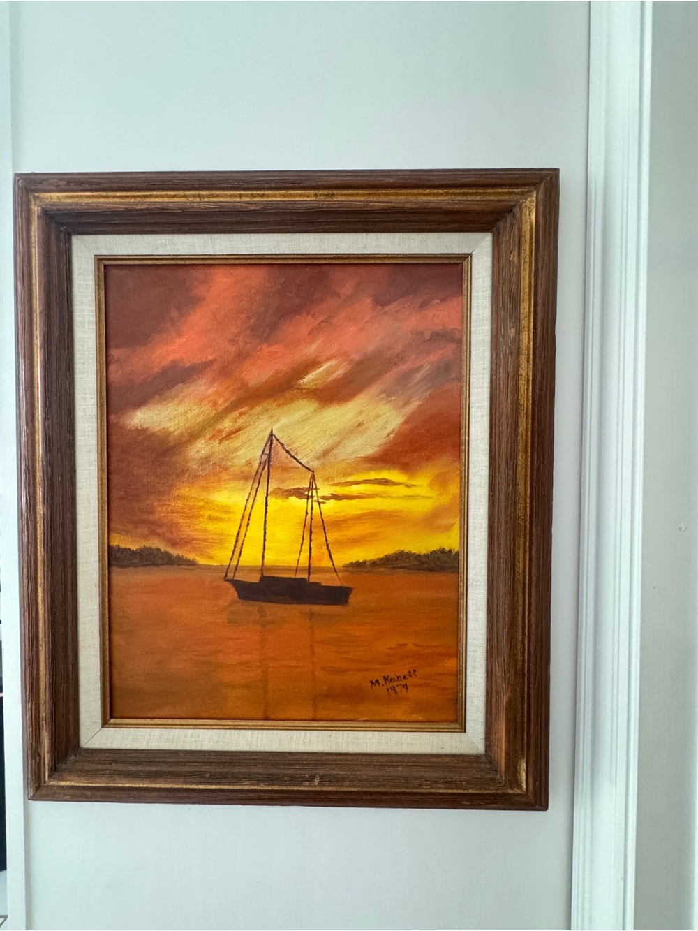 Sunset Sailboat Wall Art - Orange Framed Canvas